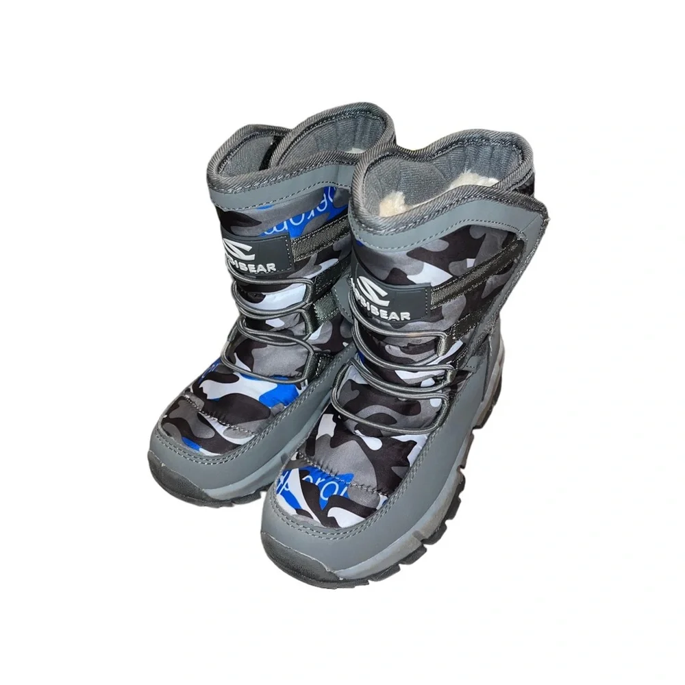 Hobibear Kids Blue & Gray Camo Winter Boots
